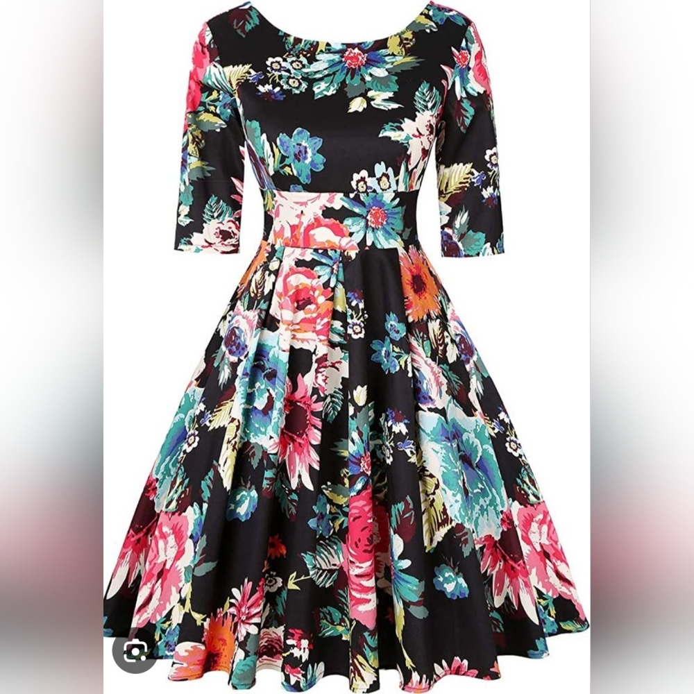 Mint Limit Floral Fit And Flare Retro Cocktail Party Dress Size S
